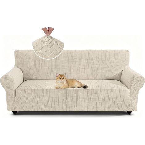 Stretch Sofa Cover, Non-Slip Sofa Cover with Washable Armrests, Universal Jacquard Sofa Covers, Sofa Cover for Pets and Families Children (Beige, 3 Seaters)