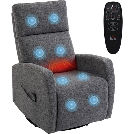 Fauteuil relaxant rotatif avec massage et chaleur, gris foncé