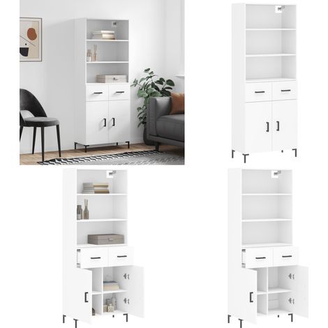Highboard Weiß 69,5x34x180 cm Holzwerkstoff - Sideboard - Hochschrank - Wohnraumorganisation - Regal - Weißer Schrank - Home & Living (1/5)