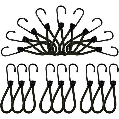 Ganci, corde elastiche con ganci, 25 pezzi di corde elastiche con ganci, tenditori per teloni in gomma nera, corde elastiche per piscina
