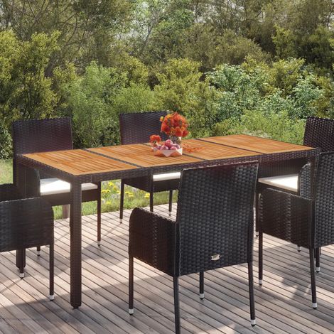 Gartentisch mit Holzplatte Schwarz 190x90x75 cm Poly Rattan vidaXL