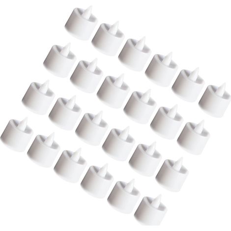 Lot de 24 bougies chauffe-plat sans flamme, lumière blanc chaud, LED à piles, pour décoration de chambre ou de mariage (blanc). (1/5)