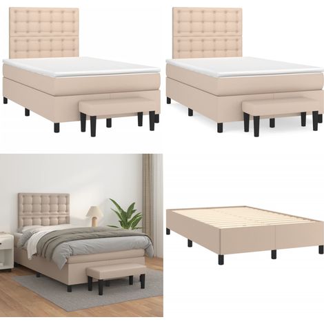 Sommier à lattes de lit matelas cappuccino 120x190cm similicuir - Sommier - Matelas ensaché (1/5)