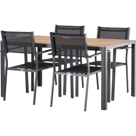 Break Gartenset Tisch 90x150cm natur, 4 Stühle Copacabana schwarz.