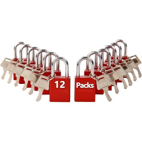 Lot de 12 cadenas d'extérieur à clé identique avec la même clé 38 mm de long en aluminium - Rouge - Chaque cadenas avec 2 clés pour portail, rangement, clôture (1/5)