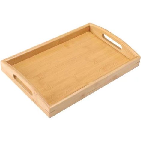 Plateau rectangulaire en bambou avec poignée, service à thé ou barbecue (40 x 28 x 4,5 cm) (1/5)