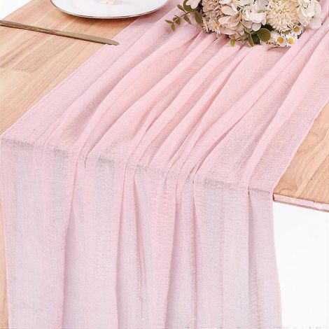 Chemin de table bohème en gaze rose clair de 4 m (13 pi) - 89 x 400 cm (35 x 157 po) - Idéal pour mariage, naissance, enterrement de vie de jeune fille ou fête printanière (1/5)