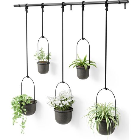 Jardinière Suspendue Tringle Extensible, Lot de 5, Noir/Noir (1/5)