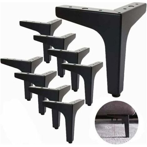 Ensemble de 8 pieds de canapé en métal de 15 cm, pieds de table basse en métal, capacité de charge jusqu'à 600 kg, pieds de meubles noirs, pieds de table/canapé en fer forgé, pieds de meuble TV, pieds (1/5)