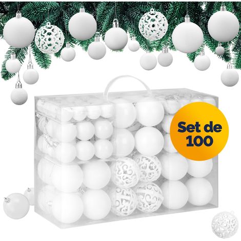 Lot de 100 boules de Noël en plastique robuste Décoration de Noël intérieur extérieur Décoration pour sapin Blanc (1/5)