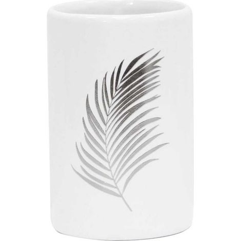 Gobelet Salle de Bain Imprimé "Orbella" 11cm Blanc & Argent (1/3)