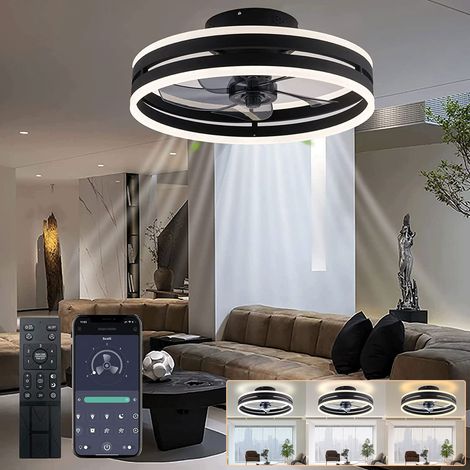 Ventilateur de plafond 40 cm avec lumière, télécommande/contrôle APP, plafonnier LED à intensité variable, 3 températures de couleur, 6 vitesses