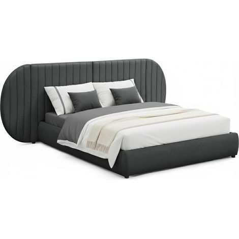 Lit-coffre complet avec tête de lit modulable Cocon 160x200cm Tissu Gris foncé