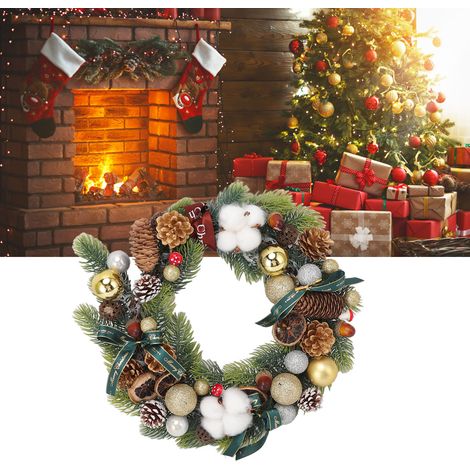 Boules de Noël, couronnes de coton, décorations de fenêtre, couronnes de pommes de pin, décorations de porte, décorations de branches pour les fêtes, tentures murales, décorations vertes (1/5)