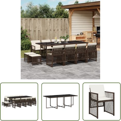 vidaXL 13-tlg. Garten-Essgruppe mit Kissen Braun Poly Rattan (1/5)