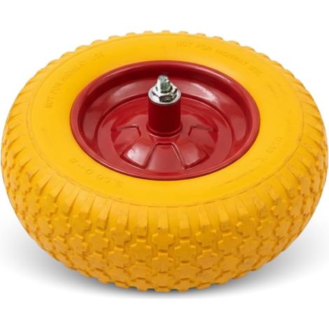 Ruota per Carriola 3.50-8, Pneumatico Giallo Anti-foratura in Gomma Piena Antipanna con Cerchione Rosso in Acciaio e Cuscinetti, Ruota per Carrelli e Carriole TASSELLATA (1/4)