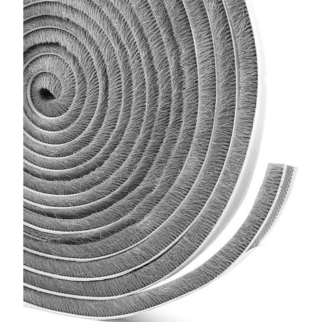Burlete de cepillo para puertas correderas，12 m (largo) x 9 mm (ancho) x 9 mm (profundidad) Burlete para ventanas con aislamiento acústico，gris