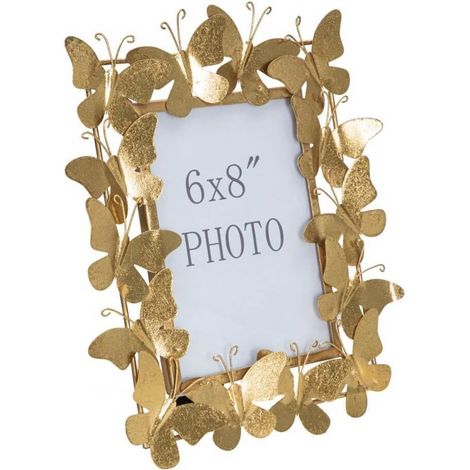 Cornice con farfalle decorative in ferro color oro per foto ricordo -28 x 31 cm (1/5)