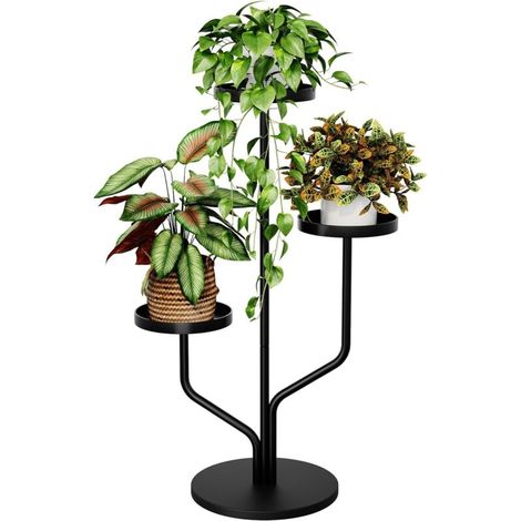 Support Plantes Intérieur, Porte Plante Intérieur 3 Niveaux en Métal, Support Plante pour Salon Balcon Chambre, Étagère Plante Multiples Pots, Noir (1/5)
