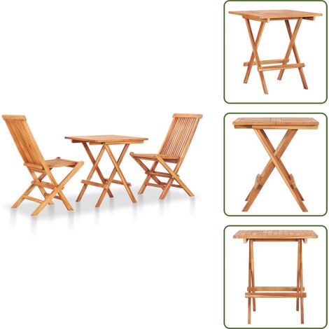 Ensemble de bistro pliable 3 pcs Bois de teck solide - Meubles De Jardin - Salon De Jardin - Set De Bistro - Mobilier De Jardin - Teck Massif (1/5)