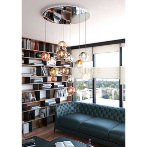 SOSPENSIONE CROMO 12 LUCI TONDA VETRI 2X OR + 2X BR + 2X RA + 3X AM + 3X FU 1184CR-S12 T-MS