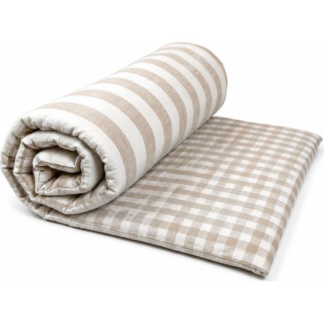 Édredon réversible coton flammé motifs rayures et vichy LOURMARIN Beige 70x200 cm (1/5)