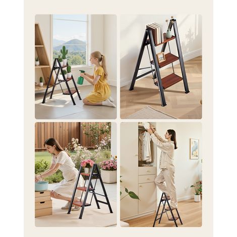 VEVOR 3 Step Ladder, Folding Step Stool with Wide Anti-Slip Pedal and Comfort Handgrip, Lightweight 330 lbs Capacity Portable Aluminum Plant Support, Multi-Use for Adults, Home Repairing, Cleaning (1/4)