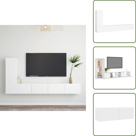3-tlg. TV-Schrank-Set Weiß Holzwerkstoff - Hängender TV-Schrank - TV-Wandregal - Holzwerkstoff Möbel - Weißer TV-Stand - Wohnzimmereinrichtung (1/5)