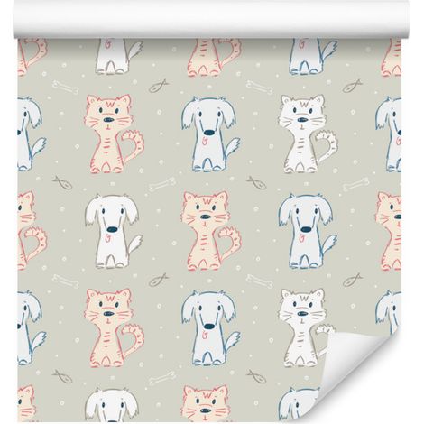 Papier peint chiens et chatons pour salon et chambre 50x1000 cm (1/5)