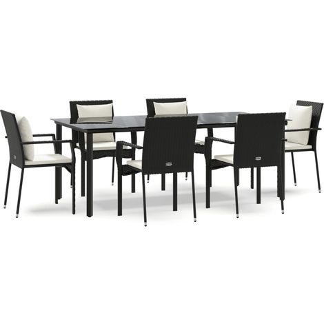 Maison Exclusive - Set da Pranzo da Giardino 7 pz Nero con Cuscini in Polyrattan (1/5)
