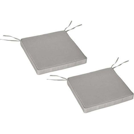 Lot de 2 coussins fauteuil jardin déhoussables, rembourrage 5cm polyester gris clair (1/5)