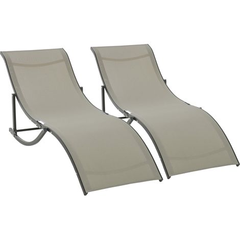 Set 2 Lettini Prendisole Pieghevoli 61x165x63 cm in Alluminio e Textilene Nera e Cachi (1/5)