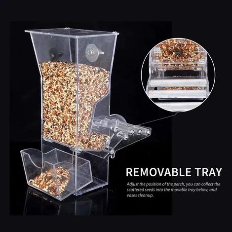 Nouveau distributeur automatique de nourriture pour perroquets amélioré, avec récipient anti-déversement pour cage. (1/3)