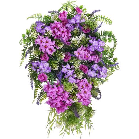 Couronne de fleurs artificielles avec lilas, jacinthes et hortensias, style printanier et estival, grande taille. (1/5)