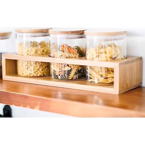 Ensemble de 6 bocaux en verre de 450 ml, 11 x 8,5 x 8,5 cm, bocaux à épices hermétiques avec couvercle en bambou, boîte de rangement de cuisine avec étiquette, bocaux de conservation pour céréales, no (1/3)