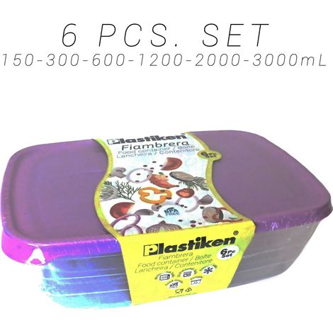 FPLUS plastiken set 6 piezas fiambrera rect. morado 20163-mor
