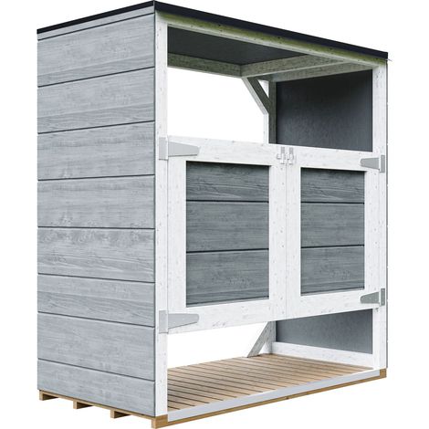 Caseta jardin exterior – cobertizo jardin exterior para cubos basura 2x240L con puertas, caseta de madera para almacenaje exterior, armario jardín exterior – Timbela M980A-CAVERN STEEL