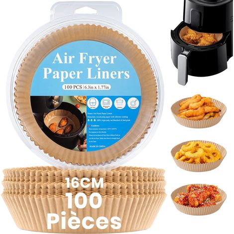 Applicable Papier Sulfurisé Rond pour Friteuse à Air, 100 Pièces Papier Cuisson Air Fryer Liner Jetable, Antiadhésive Imperméable Air Fryer Parchment Paper pour 2.6-4.7 Friteuse à Air Micro Ondes (16c (1/5)