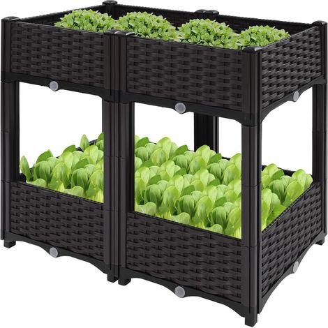 Jardinière surélevée à double couche avec 4 boîtes, plate-bande surélevée pour balcon avec trous de drainage pour jardins, balcons, entrées de café, 80 x 40 x 67 cm