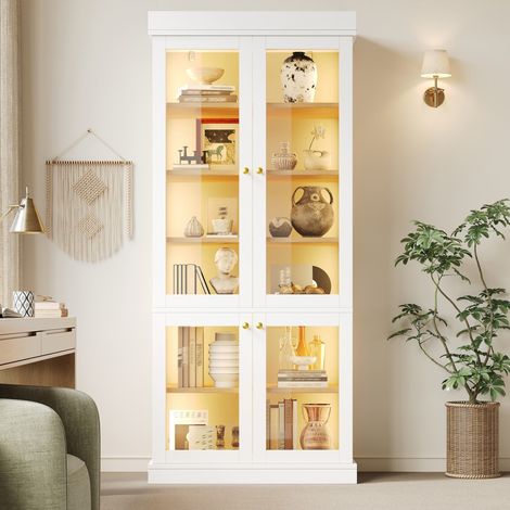 Vitrine armoire haute blanche 80×40×180cm avec éclairage LED, vitres, rangement et système anti-basculement pour la maison (1/5)