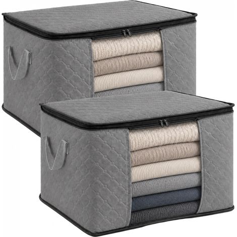 Lot de 2 sacs de rangement pliable pour vêtements, linge de maison avec poignées - Tissu - 60 Litres - Gris - Vivezen (1/5)