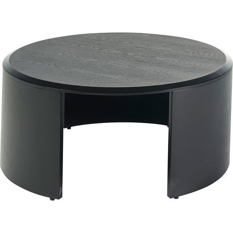 Mesa de centro de diseño redonda de madera negra D80 cm ZAHRA (1/3)