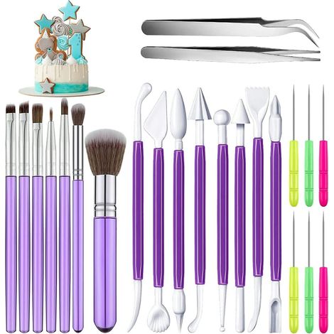 23 Pieces Pastry Brush Cake Decorating Tools Biscuits Brush Straight and Curved Pastry Tongs for Biscuit Bakery Fondant Modelling (1/5)