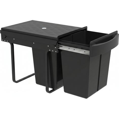 HOMCOM Kitchen Cupboard Bin with 40L Dual Compartment, Pull Out Bin, Black
