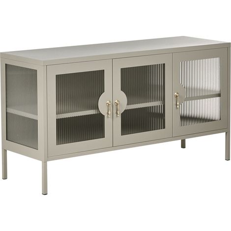 3 Door Sideboard Light Beige Steel Metal Office Cabinet Shelves Leg Caps Industrial Design Living Room Home Office Furniture GLEORA