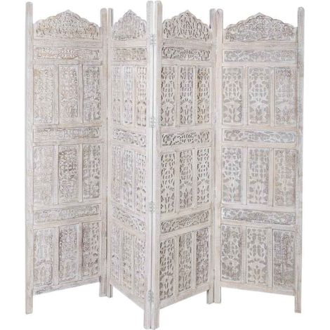 Biombo de madera artesanal blanco 50(x4)x2,5x180h cm