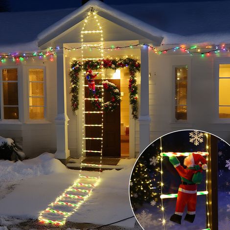Randaco 3 M Guirlande lumineuse à LED en forme d'échelle de Père Noël, Avec Père Noël Grimpant, 8 Modes, Fonction Mémoire Minuteur, Étanche, pour Decoration Noel Exterieur et Interieur (Chaud) (1/5)