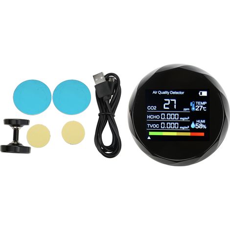 Analyseur de qualité de l'air numérique ZN‑2CO5 5 en 1, détecteur infrarouge CO2, testeur HCHO, température et humidité, noir. (1/5)