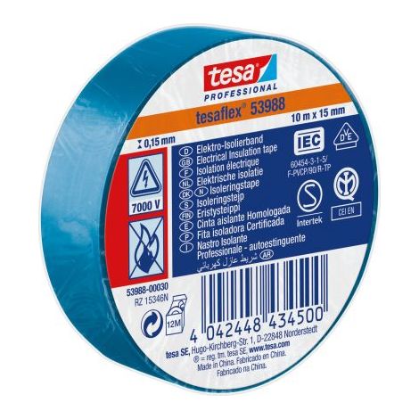 Ruban d'isolation électrique Tesa SPVC ELECTRICAL en PVC Bleu 10m x 15mm x 0.15mm ( Prix pour 1 ) (1/3)