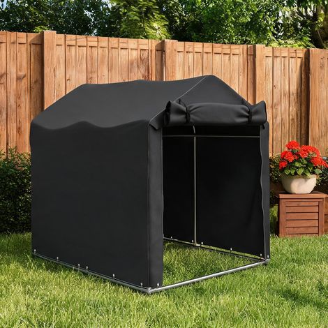 Abri de jardin métal avec toit et porte enroulable 220 x 157 x (1/5)